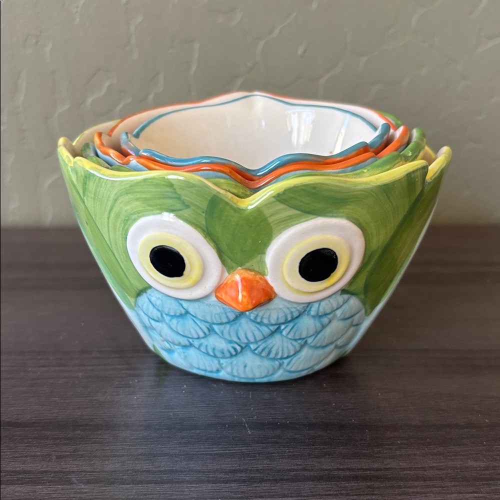 Pier 1 Imports‎ Ceramic Painted Nesting Owl Measuring Cup Set of 4